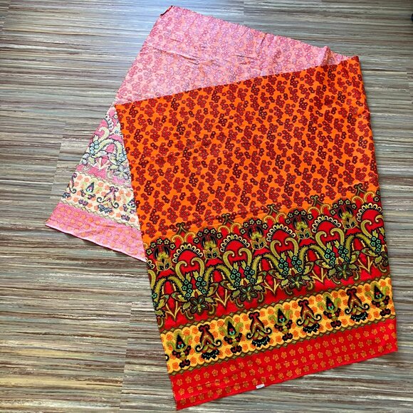 Flower Power Groovy Border Print Fabric Orange/Green Vintage Yardage 40x66" - Picture 2 of 8